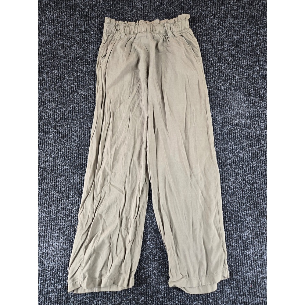Helium London Women Olive Drab Paperbag Waist Wide Leg Relaxed‎ Pants Small